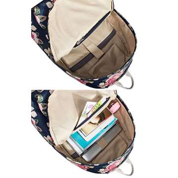 Leaper Water Resistant Floral Backpack Women Bag Travel Daypack Black