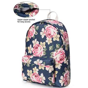 Leaper Water Resistant Floral Backpack Women Bag Travel Daypack Black
