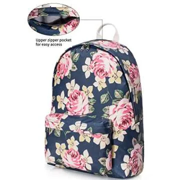 Leaper Water Resistant Floral Backpack Women Bag Travel Daypack Black