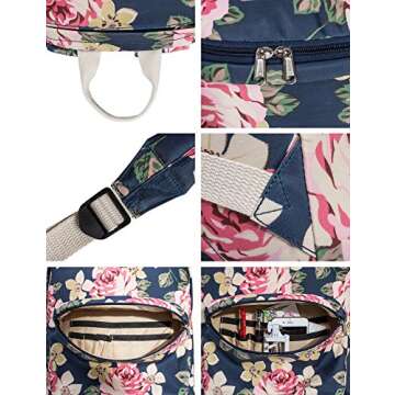 Leaper Water Resistant Floral Backpack Women Bag Travel Daypack Black