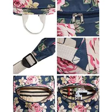 Leaper Water Resistant Floral Backpack Women Bag Travel Daypack Black