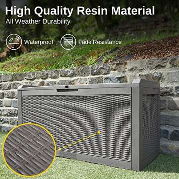 EAST OAK Outdoor Storage Box, 100 Gallon Deck Box, Waterproof Resin Storage Bench for Patio Cushions...