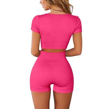 QINSEN Womens Workout Short Leggings 2 Piece Outfits Short Crop Tops Seamless High Waist Booty Shorts M