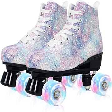 Nattork Roller Skates for Women with Glitter Leather High-top Double Row Rollerskates, Unisex-Adult ...