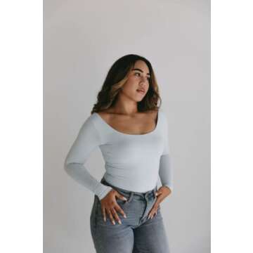 Almere Basics Long Sleeve Double Lined Contour Bodysuit - Basic Thong Style Long Sleeve Bodysuit for...