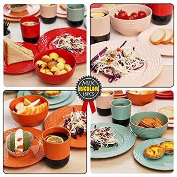 Melamine Dinnerware Set for 4-16 Pcs: Camping Dishes Set with Dinner Plates, Salad Plates, Cups and ...