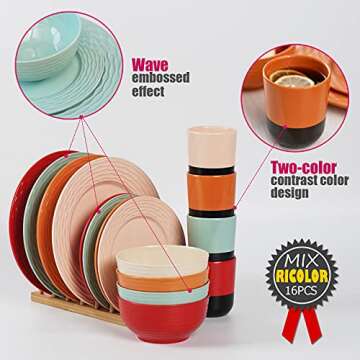 Durable Melamine Dinnerware Set - 16 pcs for 4 Users