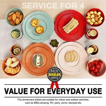 Durable Melamine Dinnerware Set - 16 pcs for 4 Users