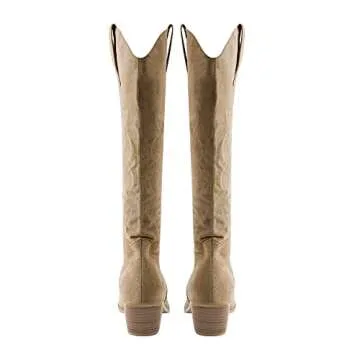 LISHAN Women's Western Cowboy Boots with Chunky Heels