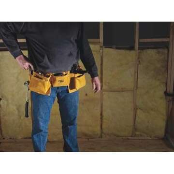 Custom LeathercraftI427X Heavy Duty Contractor-Grade Suede Leather Work Apron, 2 Steel Hammer Loops, 12 Pockets, Tan , Brown