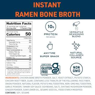 Bare Bones Bone Broth Instant Powdered Beverage Mix – Ramen, 8 Sticks, Keto & Paleo Friendly, Non-...