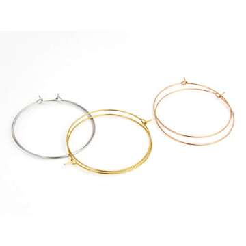 3 Pairs Big Wire Hoop Earrings in Gold, Silver, Rose Gold