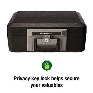 SentrySafe Fireproof Safe Box with Key Lock, Chest Safe with Carrying Handle to Secure Money, Jewelry, Documents, 0.25 Cubic Feet, 6.3 x 15.3 x 12.1 Inches, 1160