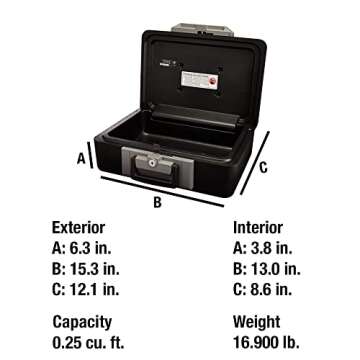 SentrySafe Fireproof Safe Box with Key Lock, Chest Safe with Carrying Handle to Secure Money, Jewelry, Documents, 0.25 Cubic Feet, 6.3 x 15.3 x 12.1 Inches, 1160
