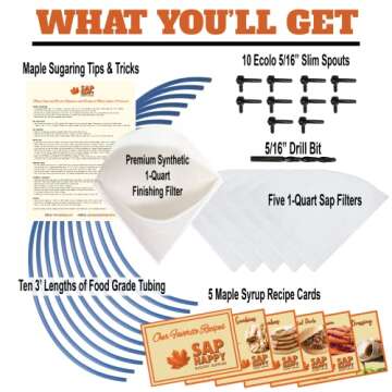 Maple Syrup Tapping Kit - (10) Taps for Maple Trees, (10) 3' Food Grade Maple Syrup Tubing Drops, (5...