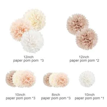 NICROHOME Wedding Decorations, 12 PCS Champagne Tissue Paper Pom Poms, Creamy White Paper Flowers for Engagement Receptions, Bachelorette, Birthday, Boho Bridal Showers Party Supplies