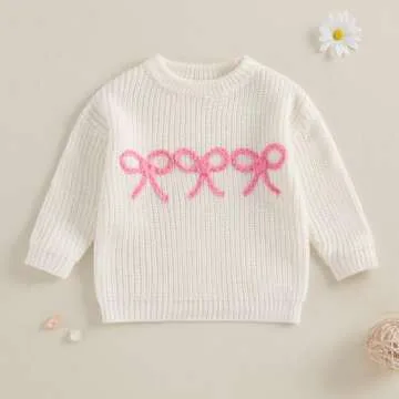 Aiwpstoin Baby Girl Knit Sweater Cute Bow Chunky Knitted Pullover Sweatshirt Toddler Girls Fall Wint...