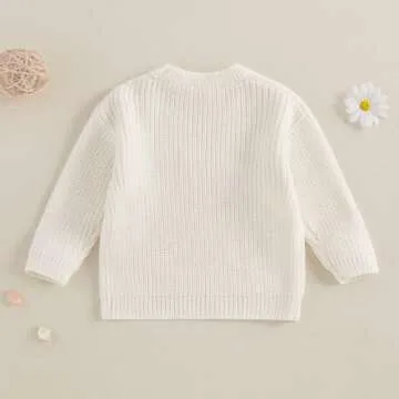 Aiwpstoin Baby Girl Knit Sweater Cute Bow Chunky Knitted Pullover Sweatshirt Toddler Girls Fall Winter Clothes (H White, 3-4 Years)