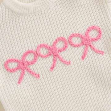 Aiwpstoin Baby Girl Knit Sweater Cute Bow Chunky Knitted Pullover Sweatshirt Toddler Girls Fall Winter Clothes (H White, 3-4 Years)