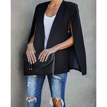 GAMISOTE Womens Cape Blazer Split Sleeve Open Front Casual Jacket Coat Workwear Black