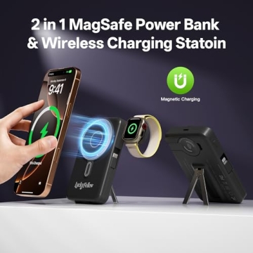 Magnetic Portable Charger Built-in Cables,10000mAh Fast Charging Wireless Charger Station External B...