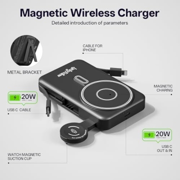 Compact Magnetic Portable Charger with Built-in Cables