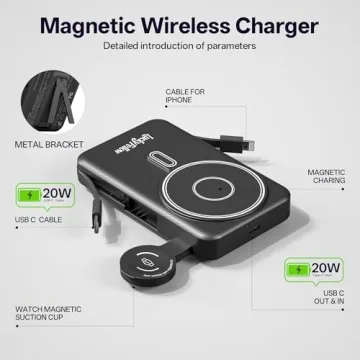 Compact Magnetic Portable Charger with Built-in Cables