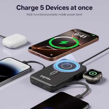 Compact Magnetic Portable Charger with Built-in Cables