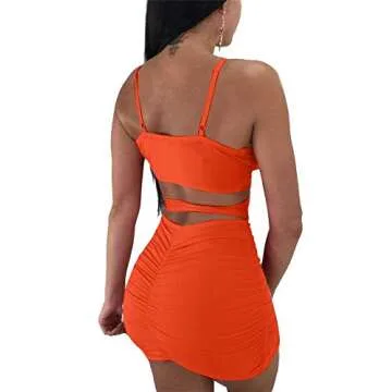 GOBLES Women's Sexy Bodycon Spaghetti Strap Mini Club Dress - Orange
