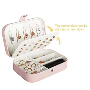 Travel Jewelry Box, PU Leather Small Jewelry Organizer for Women Girls, Portable Mini Travel Case Display Storage Holder Boxes for Stud Earrings, Rings, Necklaces, Bracelets (Pink)