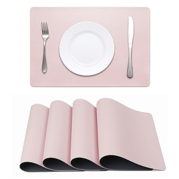 Faux Leather Placemats HeloHo Pink and Grey Table Place Mats Set of 4 Waterproof Oilproof Heat Stain...