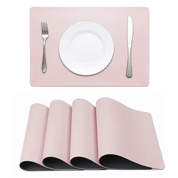 Faux Leather Placemats HeloHo Pink and Grey Table Place Mats Set of 4 Waterproof Oilproof Heat Stain...
