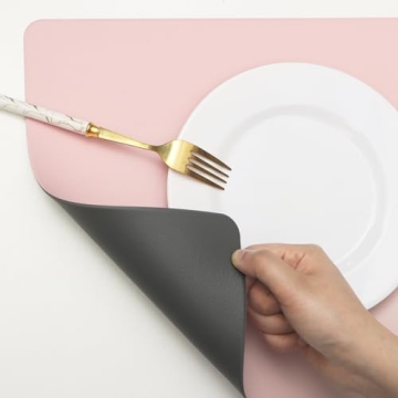 HeloHo Faux Leather Placemats Set of 4 - Pink & Grey
