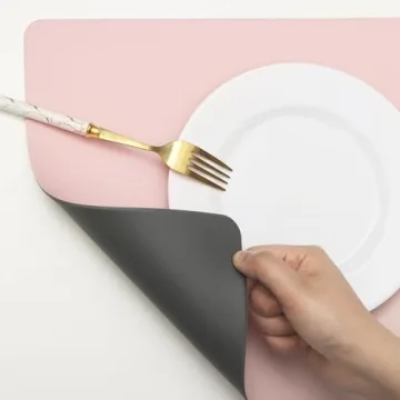 HeloHo Faux Leather Placemats Set of 4 - Pink & Grey