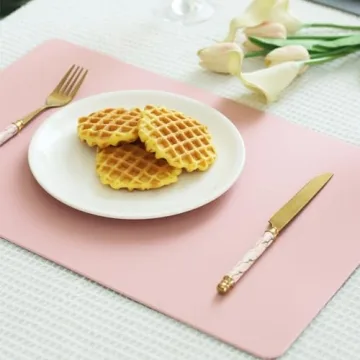 HeloHo Faux Leather Placemats Set of 4 - Pink & Grey