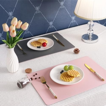 HeloHo Faux Leather Placemats Set of 4 - Pink & Grey