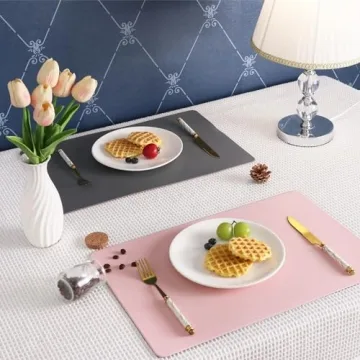 HeloHo Faux Leather Placemats Set of 4 - Pink & Grey