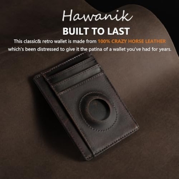 Genuine Leather Slim Wallet with AirTag Holder