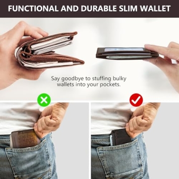 Genuine Leather Slim Wallet with AirTag Holder