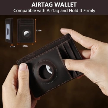 Genuine Leather Slim Wallet with AirTag Holder