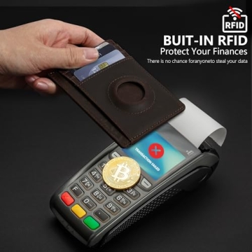 Genuine Leather Slim Wallet with AirTag Holder