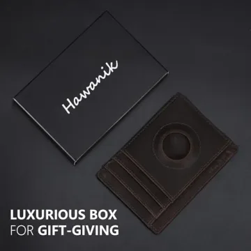 Genuine Leather Slim Wallet with AirTag Holder