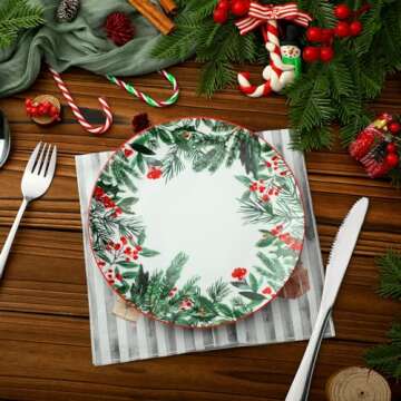 Uiifan 4 PCS Christmas Trees Ceramic Salad Plates Green Dinner Plate Xmas Tree Decoration Porcelain ...