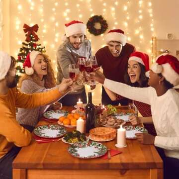 Uiifan 4 PCS Christmas Trees Ceramic Salad Plates Green Dinner Plate Xmas Tree Decoration Porcelain Plate Set Winter Dessert Plates for Christmas Dinner Party Holiday Kitchen Decor (Winter Leaves)