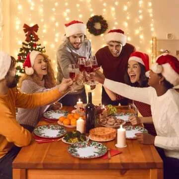 Uiifan 4 PCS Christmas Trees Ceramic Salad Plates Green Dinner Plate Xmas Tree Decoration Porcelain Plate Set Winter Dessert Plates for Christmas Dinner Party Holiday Kitchen Decor (Winter Leaves)