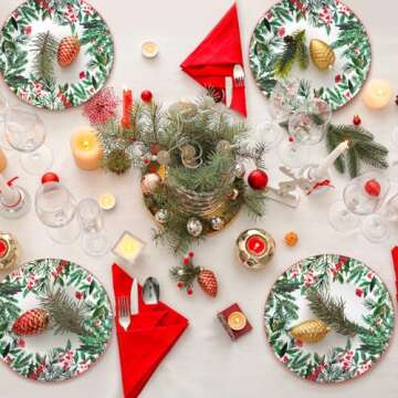 Uiifan 4 PCS Christmas Trees Ceramic Salad Plates Green Dinner Plate Xmas Tree Decoration Porcelain Plate Set Winter Dessert Plates for Christmas Dinner Party Holiday Kitchen Decor (Winter Leaves)