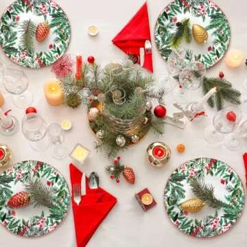 Uiifan 4 PCS Christmas Trees Ceramic Salad Plates Green Dinner Plate Xmas Tree Decoration Porcelain Plate Set Winter Dessert Plates for Christmas Dinner Party Holiday Kitchen Decor (Winter Leaves)