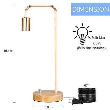 OYEAL Industrial Table Lamp, Vintage Small Table Lamp with Wooden Base Bedside Nightstand Desk Lamp ...