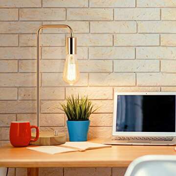 OYEAL Industrial Table Lamp, Vintage Small Table Lamp with Wooden Base Bedside Nightstand Desk Lamp Ideal for Bedroom Living Room,Gold