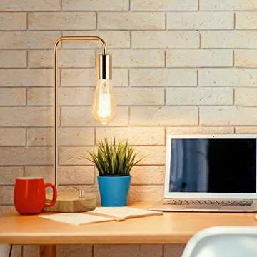 OYEAL Industrial Table Lamp, Vintage Small Table Lamp with Wooden Base Bedside Nightstand Desk Lamp Ideal for Bedroom Living Room,Gold